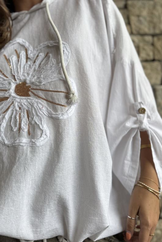 Rustic Nature Linen Blend Hippie Shake Hoodie White